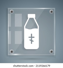 White Holy water bottle icon isolated on grey background. Glass flask with magic liquid. Square glass panels. Vector