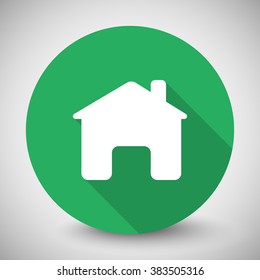 White Home icon with long shadow on green circle