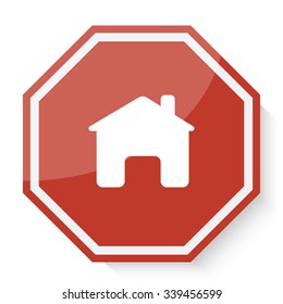 White Home icon on red stop sign web app