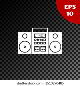 White Home stereo with two speakers icon isolated on transparent dark background. Music system.  Vector Illustration
