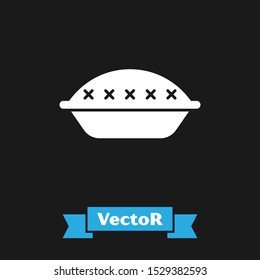 White Homemade pie icon isolated on black background.  Vector Illustration