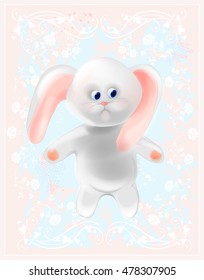 White  honey bunny. Happy Easter card.  Cute hare.