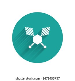 White Honey dipper stick icon isolated with long shadow. Honey ladle. Green circle button. Vector Illustration