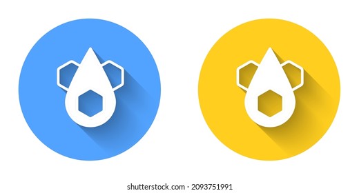 White Honeycomb icon isolated with long shadow background. Honey cells symbol. Sweet natural food. Circle button. Vector