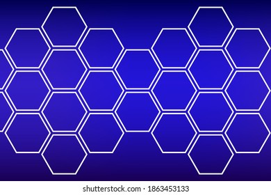 White honeycombs on a blue background. Polygonal texture. Hi-tech abstract background with honeycomb elements.