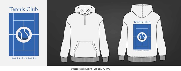 white hoodie art design, tennis logo