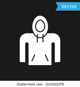 White Hoodie icon isolated on black background. Hooded sweatshirt.  Vector Illustration