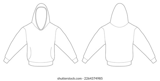 White Hoodie (long sleeve and hood) vector template (front and back) mockup isolated on white background.