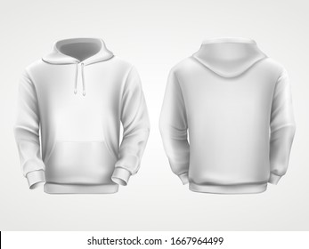 Weißer Schuhpullover, Vektorillustration-Muster-Vorlage. Hoodie mit Kapuze und Vordertasche, Männer und Frauen Sportbekleidung oder Freizeitbekleidung, leeres Modell für Branding-Design