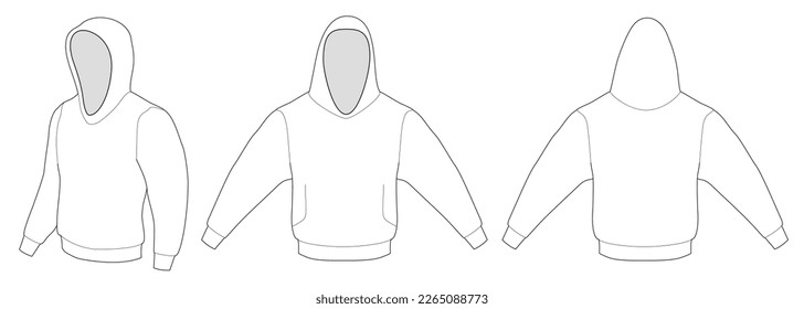 White Hoodie  template (front-face, back and side-full face angle) vector isolated on white background mock up shape for your print design.