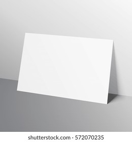 white horizontal a4 size paper mockup template leaned towards wall
