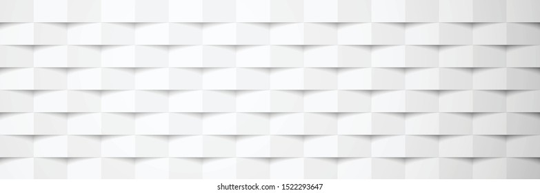 White horizontal abstract banner. Texture geometric checkered cover design pattern. Vector illustration.