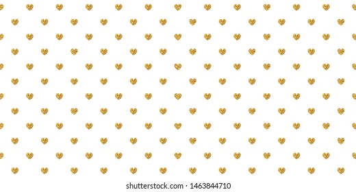White horizontal background with golden glitter small polka hearts.