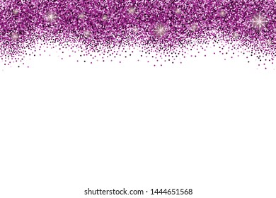White horizontal background with violet glitter sparkles or confetti and space for text.