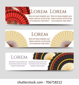 White horizontal banners template with fans, vector illustration