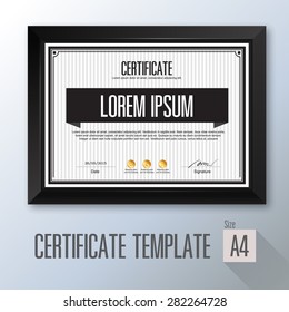 white horizontal certificate with black frame, certificate template