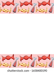 White horizontal copy space on red candies pattern. Pink background, vector.