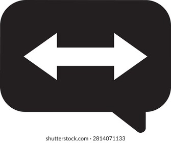 White horizontal doubleheaded arrow inside a black rounded speech bubble icon