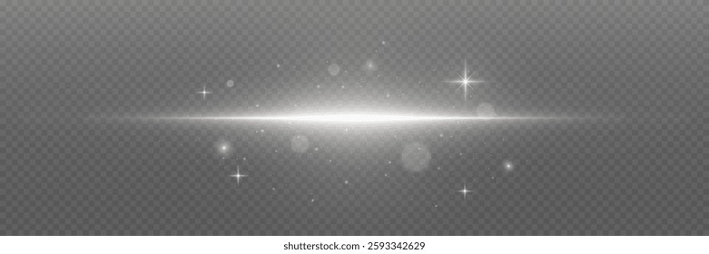 White horizontal glare of light. Sparkling flash effect.