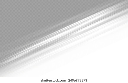 White horizontal highlights. Laser beams, horizontal rays of light on a transparent background. Beautiful light flashes. Glowing stripes on a dark background. Glowing abstract sparkling lines.