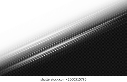 White horizontal highlights. Laser beams, horizontal rays of light on a transparent background. Beautiful light flashes. Glowing stripes on a dark background. Glowing abstract sparkling lines.