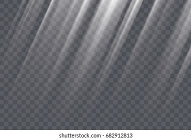 White horizontal landscape sun rays and glow light effect on transparent background. Vector illustration.