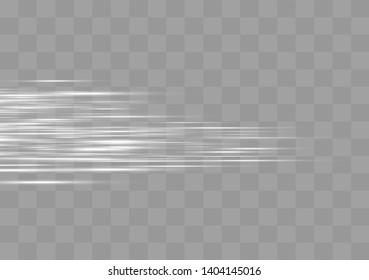 White horizontal lens flares pack. Laser beams, horizontal light rays.Beautiful light flares. Glowing streaks on dark background. Luminous abstract sparkling lined background.