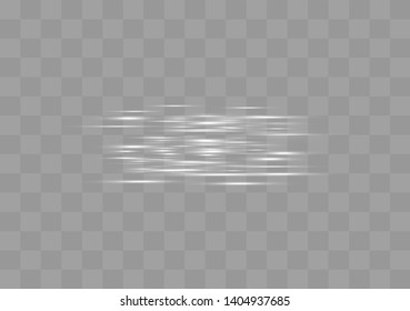 White horizontal lens flares pack. Laser beams, horizontal light rays.Beautiful light flares. Glowing streaks on dark background. Luminous abstract sparkling lined background.