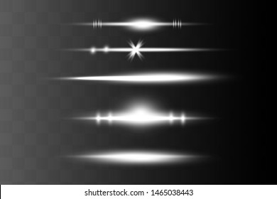White horizontal lens flares pack. Laser beams, horizontal light rays.Beautiful light flares.