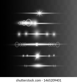 White horizontal lens flares pack. Laser beams, horizontal light rays.Beautiful light flares.