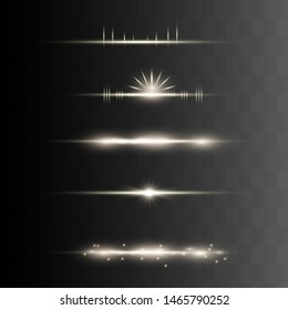 White horizontal lens flares pack. Laser beams, horizontal light rays.Beautiful light flares.