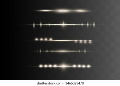 White horizontal lens flares pack. Laser beams, horizontal light rays.Beautiful light flares.