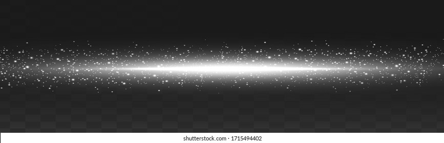 White horizontal lens flares pack. Laser beams, horizontal light rays.Beautiful light flares. Glowing streaks on dark background. 