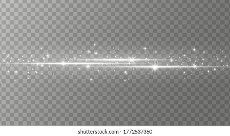 Paquete de bengalas de lente horizontal blanca, vigas láser, bombilla. Rayos claros Brillo luminoso de la línea brillante en las ramas transparentes de fondo. Luminosas líneas de destello abstractas. Ilustración del vector