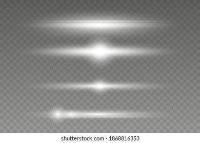 White horizontal lens flares pack, laser beams, light flare. Vector illustration EPS10