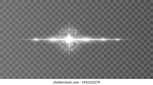 White horizontal lens flares pack, laser beams, light flare. Laser beams, horizontal light rays. Glowing streaks on light background.