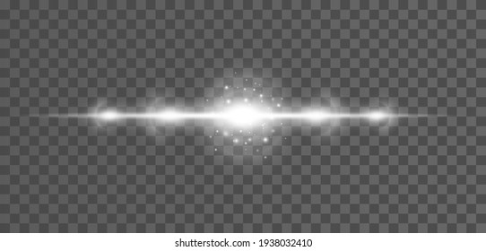 White horizontal lens flares pack, laser beams, light flare. Laser beams, horizontal light rays.