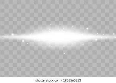 White horizontal lens flares pack. Laser beams, horizontal light rays.Beautiful light flares. Glowing streaks on dark background. Luminous abstract sparkling lined background.