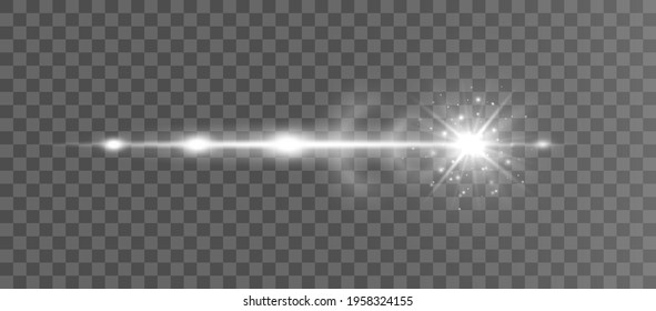 White horizontal lens flares pack, laser beams, light flare. Laser beam, horizontal light ray.