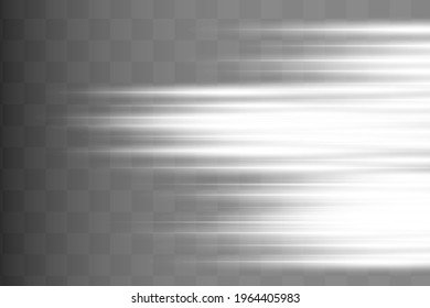White horizontal lens flares pack. Laser beams, horizontal light rays.Beautiful light flares. Glowing streaks on dark background. Luminous abstract sparkling lined background.