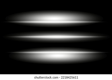 Paquete de bengalas horizontales blancas. Vigas láser, rayos de luz horizontales. Bonitas bengalas. Rasgos brillantes sobre el fondo de la luz. Luminoso fondo brillante abstracto.