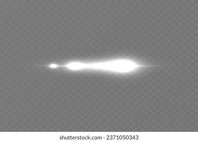 Paquete de bengalas horizontales blancas. Vigas láser, rayos de luz horizontales. Bellas llamaradas. Rasgos brillantes sobre fondo oscuro. Luminoso fondo brillante abstracto.