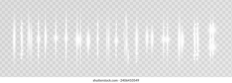 White horizontal lens flares pack. Laser beams, horizontal light rays. Beautiful light flares. Glowing streaks on light background. Luminous abstract 