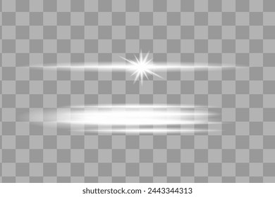 White horizontal lens flares pack. Laser beams, horizontal light rays.Beautiful light flares.