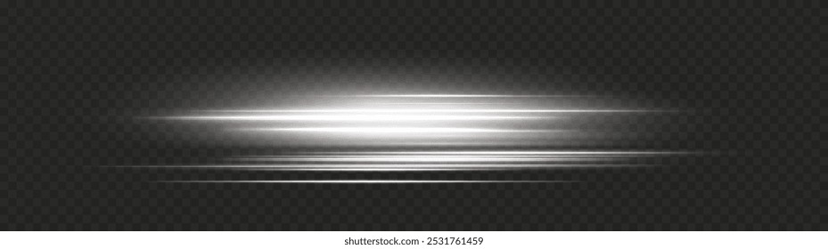Lente branca horizontal flares pack. Feixes de laser, raios de luz horizontais. Lindo clarões de luz. Listras brilhantes no plano de fundo escuro. Luz de efeito de coleta Png de linha branca.	