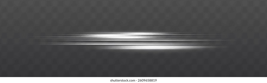 White horizontal lens flares pack. Laser beams, horizontal light rays. Collection effect light White line png. Beautiful light flares. Glowing streaks on light background.	
