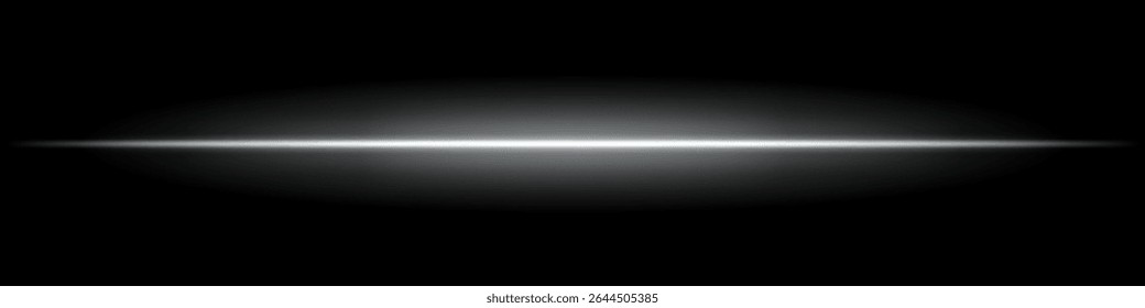 White horizontal light beam. Sharp glowing laser line with radiant fade on both sides over dark background. Great for sci-fi, energy visuals, light effects, or futuristic transitions.