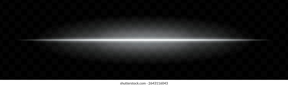 White horizontal light beam with soft glow and vibrant aura on transparent background. Futuristic laser stripe ideal for energy effects, sci-fi transitions, or glowing overlays.