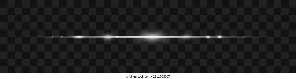 White horizontal line. Laser beams, horizontal light beams. Beautiful light reflections.