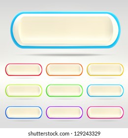 White horizontal oriented banner buttons with colorful glossy edging, eps10 vector scalable design elements